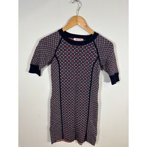 Juicy Couture Women's XS Pink Geometric Knit Mini Dress Short Sleeve